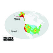 A risk map of the 50-state NSHM 2023 update showing the greater than MMI6 for chance of damaging shaking within 100 years.