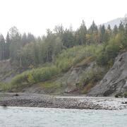 Several landslides above a river