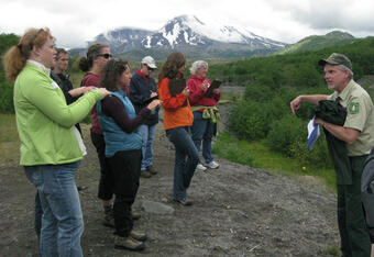 Teachers take a guided walk on the Hummocks Trail at Mount St. Hele...